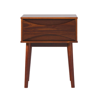 Mid-Century Modern 1-Drawer Solid Wood Nightstand – Walnut