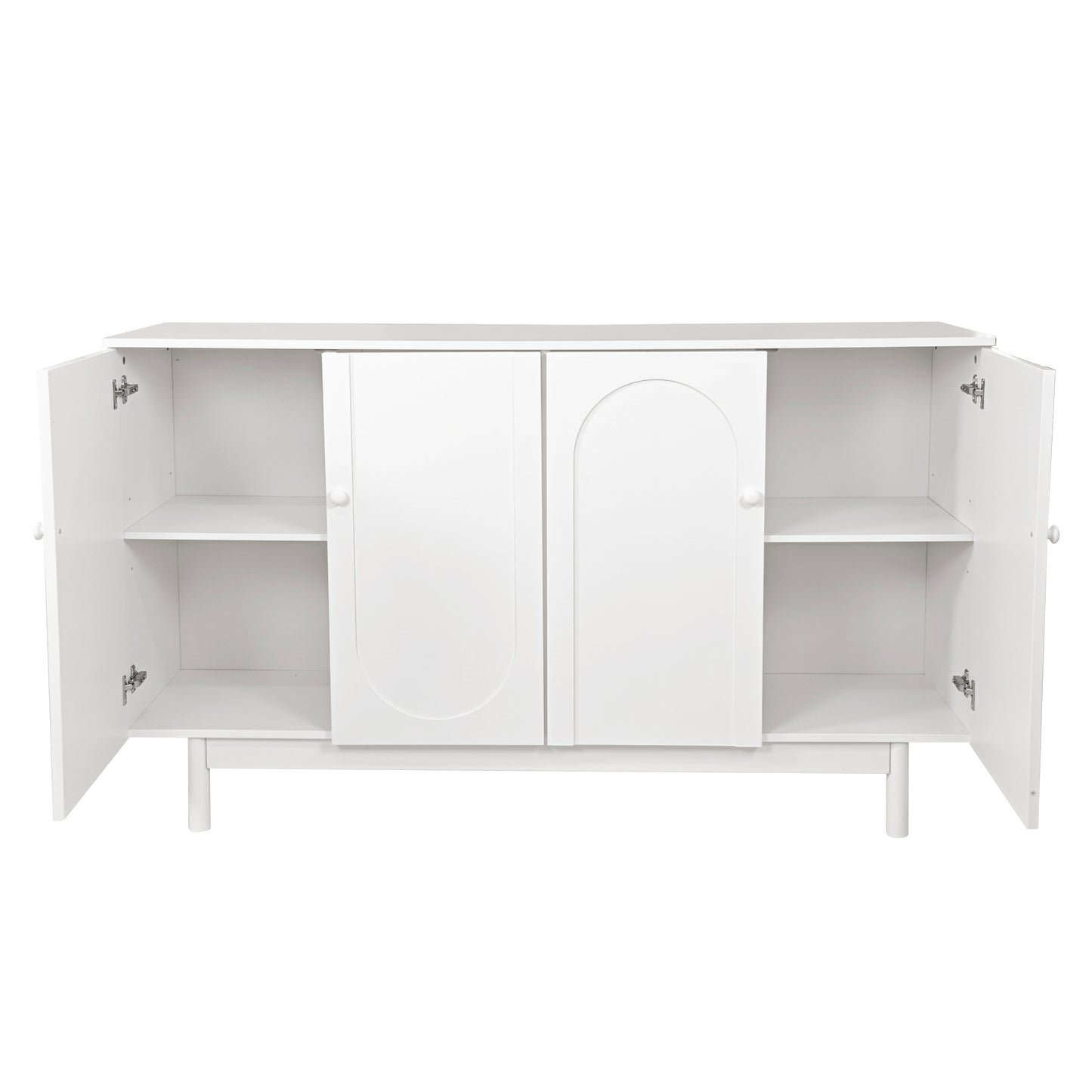 Stylish and Functional 4-Door Intaglio Storage Cabinet with Pine Legs, Solid Wood Pulls and MDF, for Living Room Bedroom,and Kitchen,White