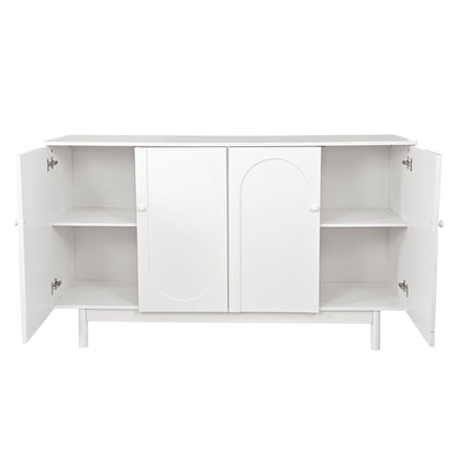 Stylish and Functional 4-Door Intaglio Storage Cabinet with Pine Legs, Solid Wood Pulls and MDF, for Living Room Bedroom,and Kitchen,White