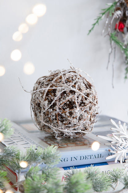 D5" Iced Twig Ball, Decorative Hanging Ball Christmas Tree Ornaments for Holiday Party Decorations, Set of 4