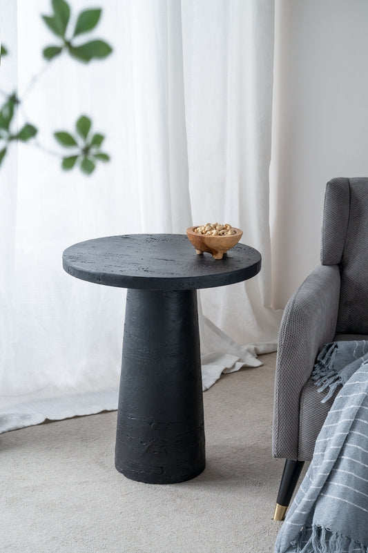 22x22x25.5" Black Cement Round Side Table with Pedestal Base