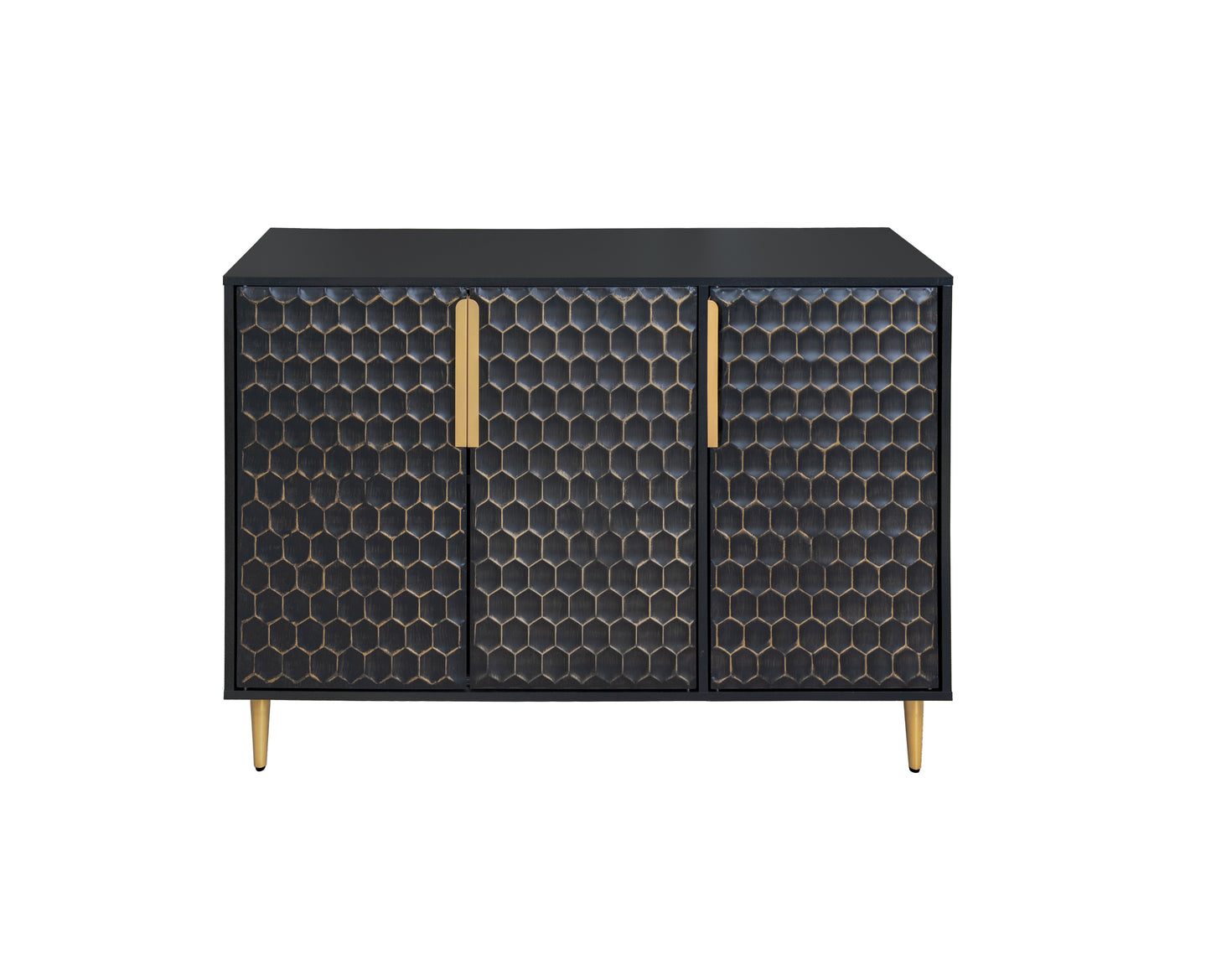 3 Door Storage Cabinet,Buffeet Sideboard with Adjustable Shelves,Honeycomb Seamless Hexagons Pattern Metal Door for Living Room,Dinging Room,Kitchen,Entrance