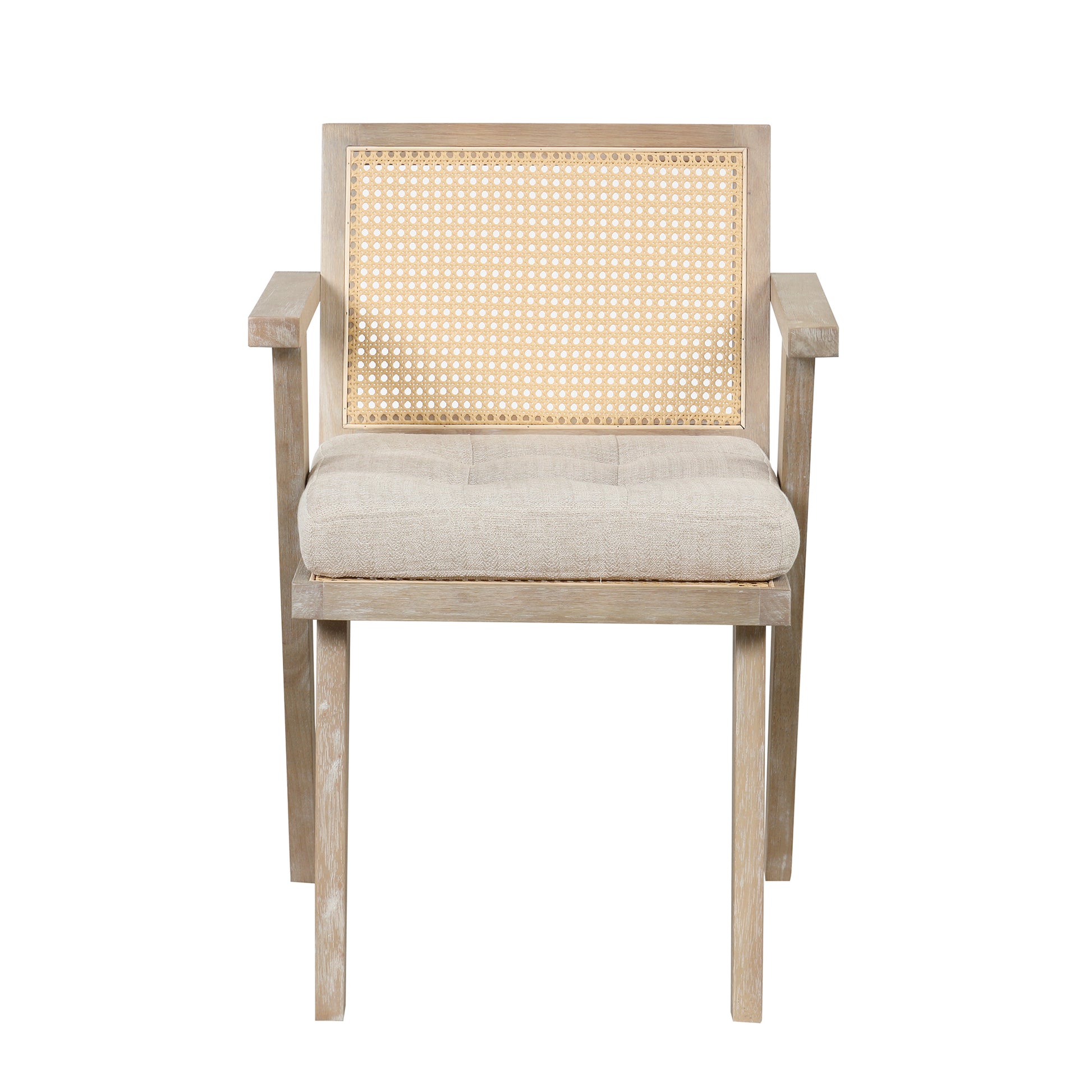 Mid-Century Accent Chair with Handcrafted Rattan Backrest and Padded Seat for Leisure, Bedroom, Kitchen, Living Room, Enterway, Natural