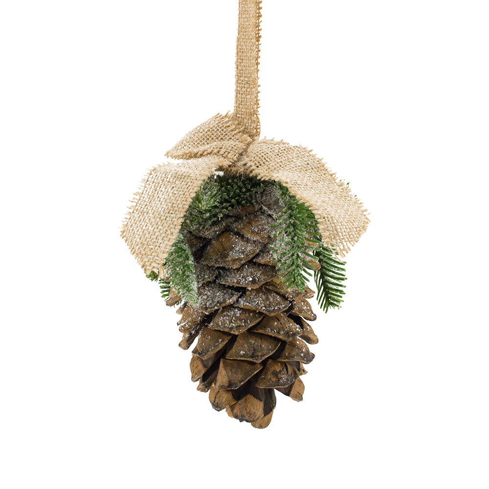 5x4.5x7" Pinecone With Burlap Hanger, Christmas Tree Ornaments for Holiday Party Decorations, Set of 6