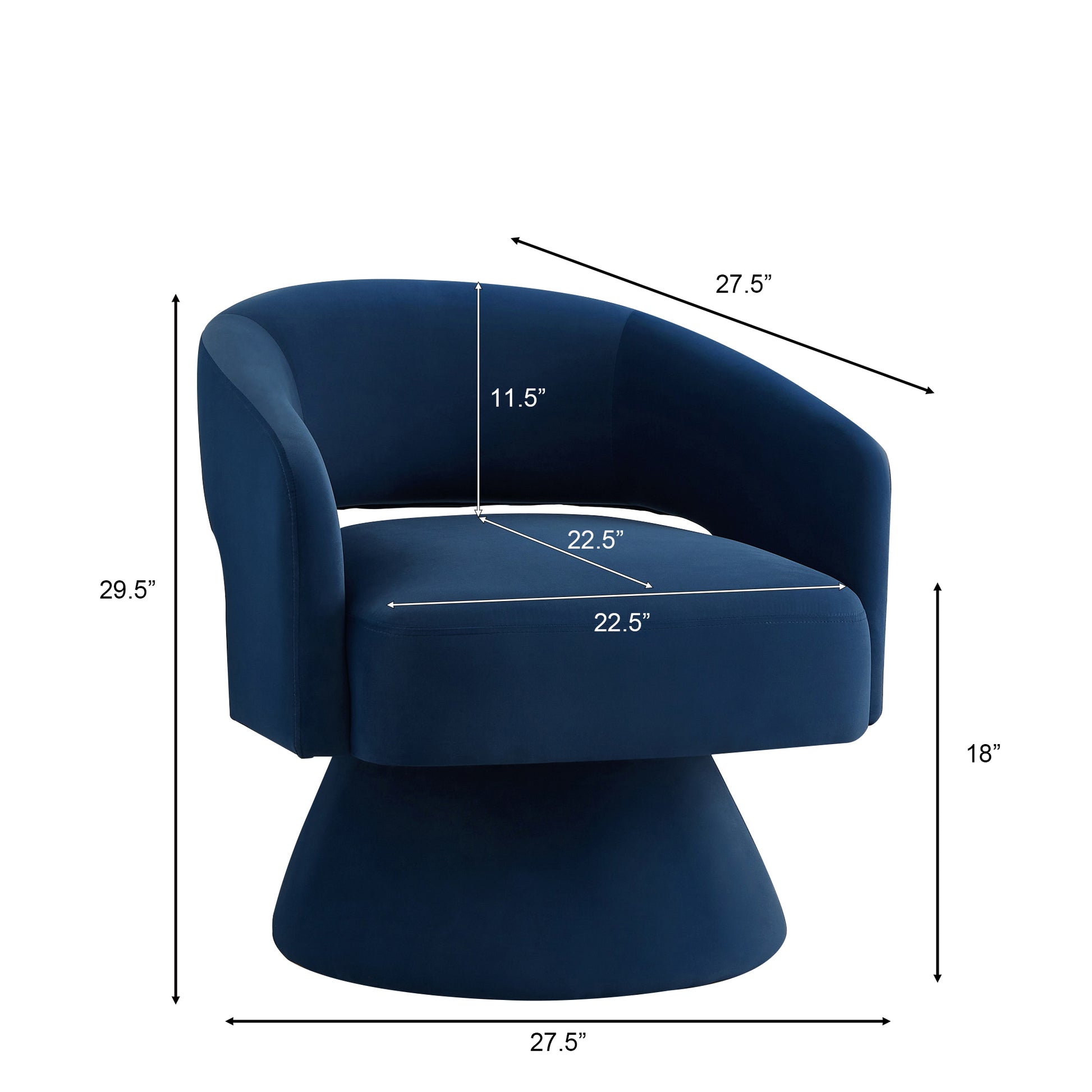 Modern Swivel Barrel Chair, Upholstered Velvet Round Accent Chairs,360 Degree Comfy Swivel Chair with Open Backrest, Single Chair Armchair for Living Room Bedroom, Homerest,Navy