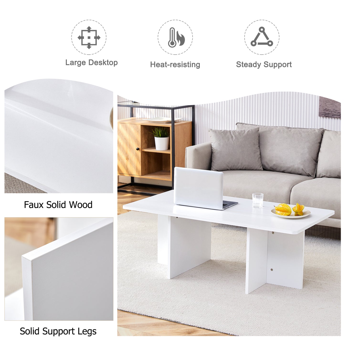 A modern and practical white coffee table. The coffee table is made of medium density fiberboard material, Suitable for living room, bedroom, and study. CT-2O