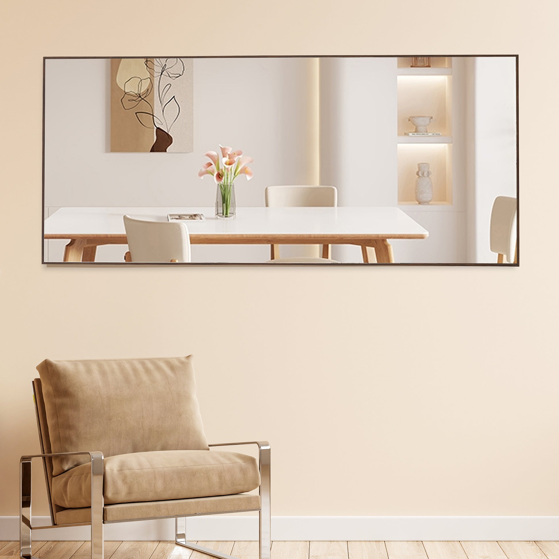 Fourth generation solid wood frame long mirror, dressing mirror, bedroom foyer, decorative mirror, clothing store, floor to ceiling mirror, wall mounted. 71 "* 31.4"