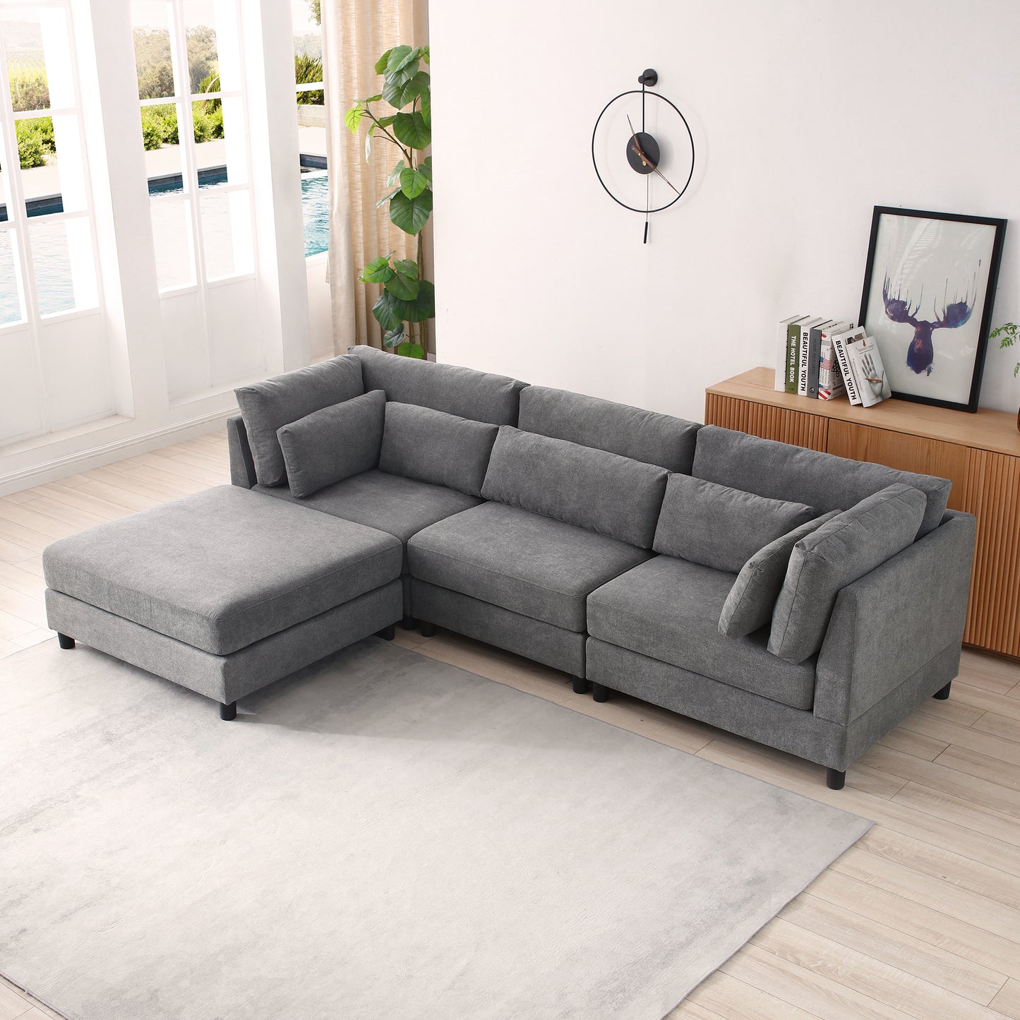 Sectional Couch with Reversible Chaise Modern L-Shape Sofa 4-Seat Corner Couch Modular Sofa with Ottoman,Grey