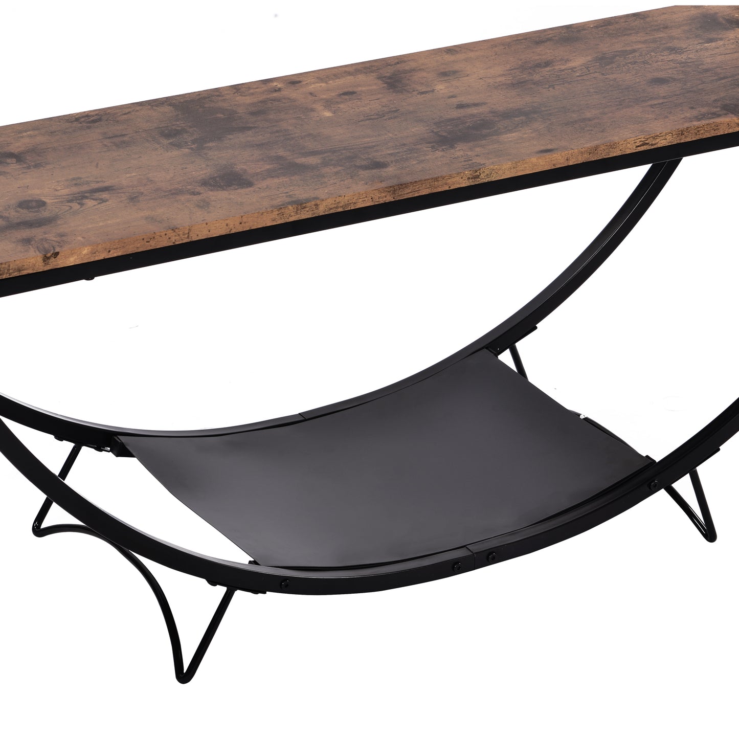 TREXM Rustic Industrial Design Demilune Shape Textured Metal Distressed Wood Console Table (Distressed Brown)