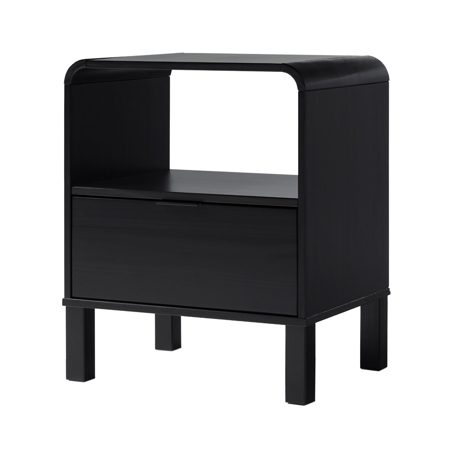 Modern Minimalist Curved-Top Solid Wood Nightstand – Black, Bedside Table