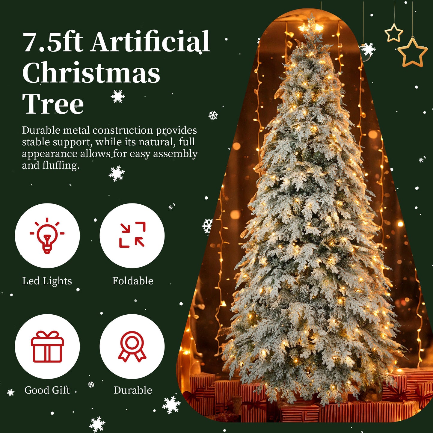 7.5ft Artificial Christmas Tree with 400 LED Lights and 1200 Bendable Branches, Christmas Tree Holiday Decoration, Creative Decorated Trees, Xmas Tree Christmas Decorations