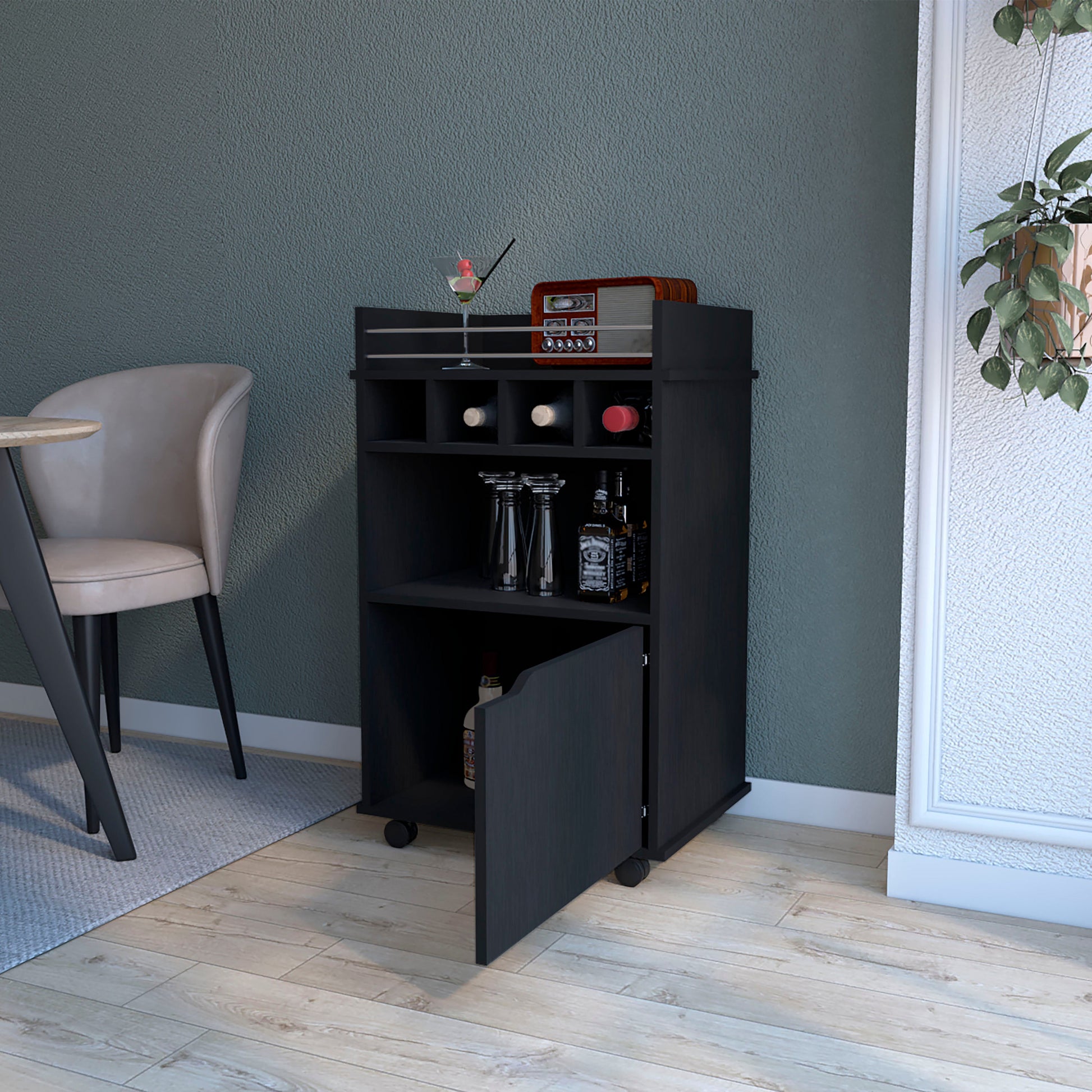 Hannah Black 1-Door Bar Cart