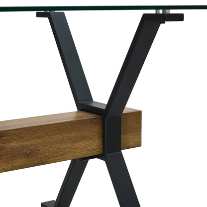 Dining table. Modern tempered glass dining table. Large modern office desk with black metal legs and MDF crossbars, suitable for home and office use. 8 high-end cushioned seats.F1105  B0501A