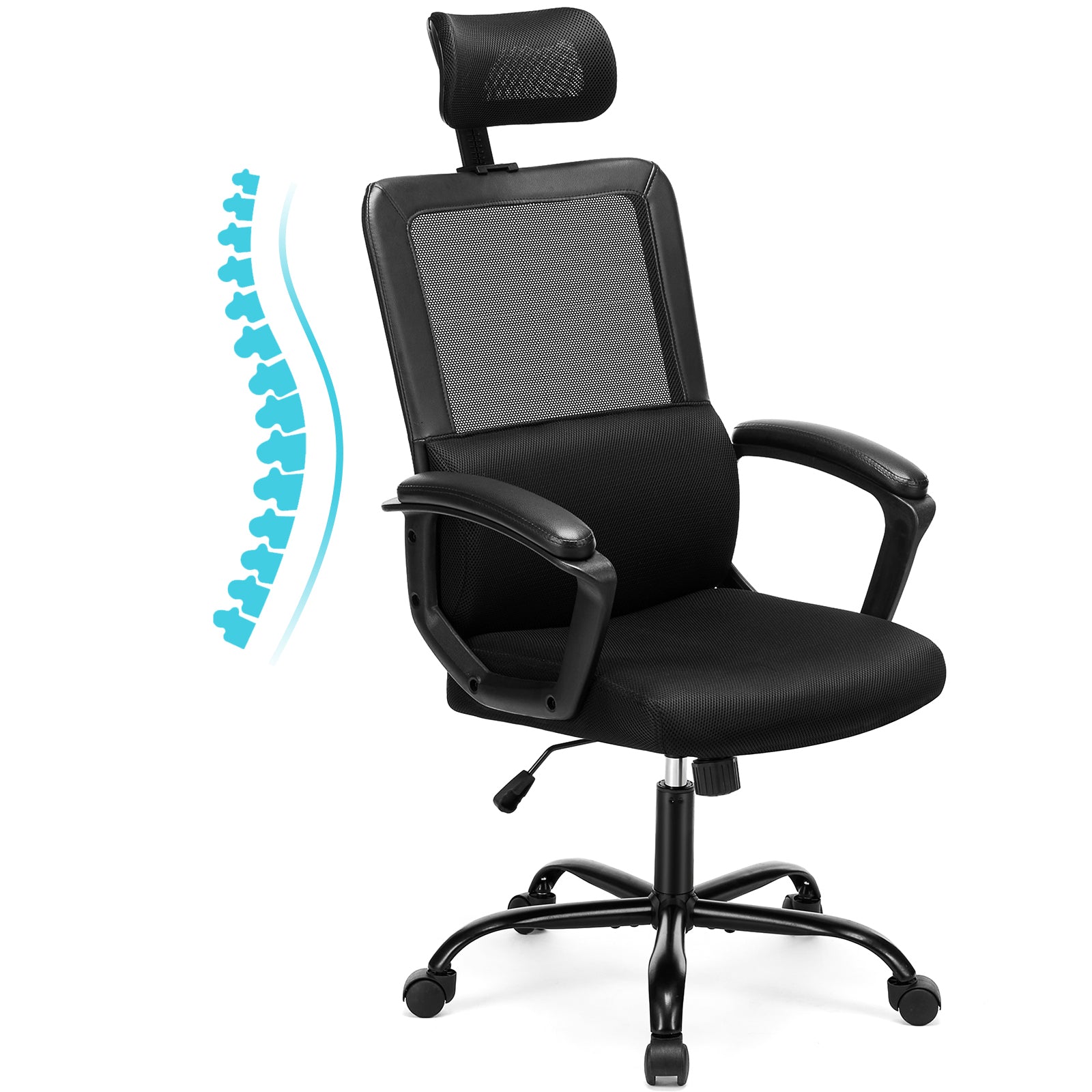 Sweetcrispy Ergonomic Office Chair High Back Mesh Gaming Desk Chair with Adjustable Headrest and Lumbar Support