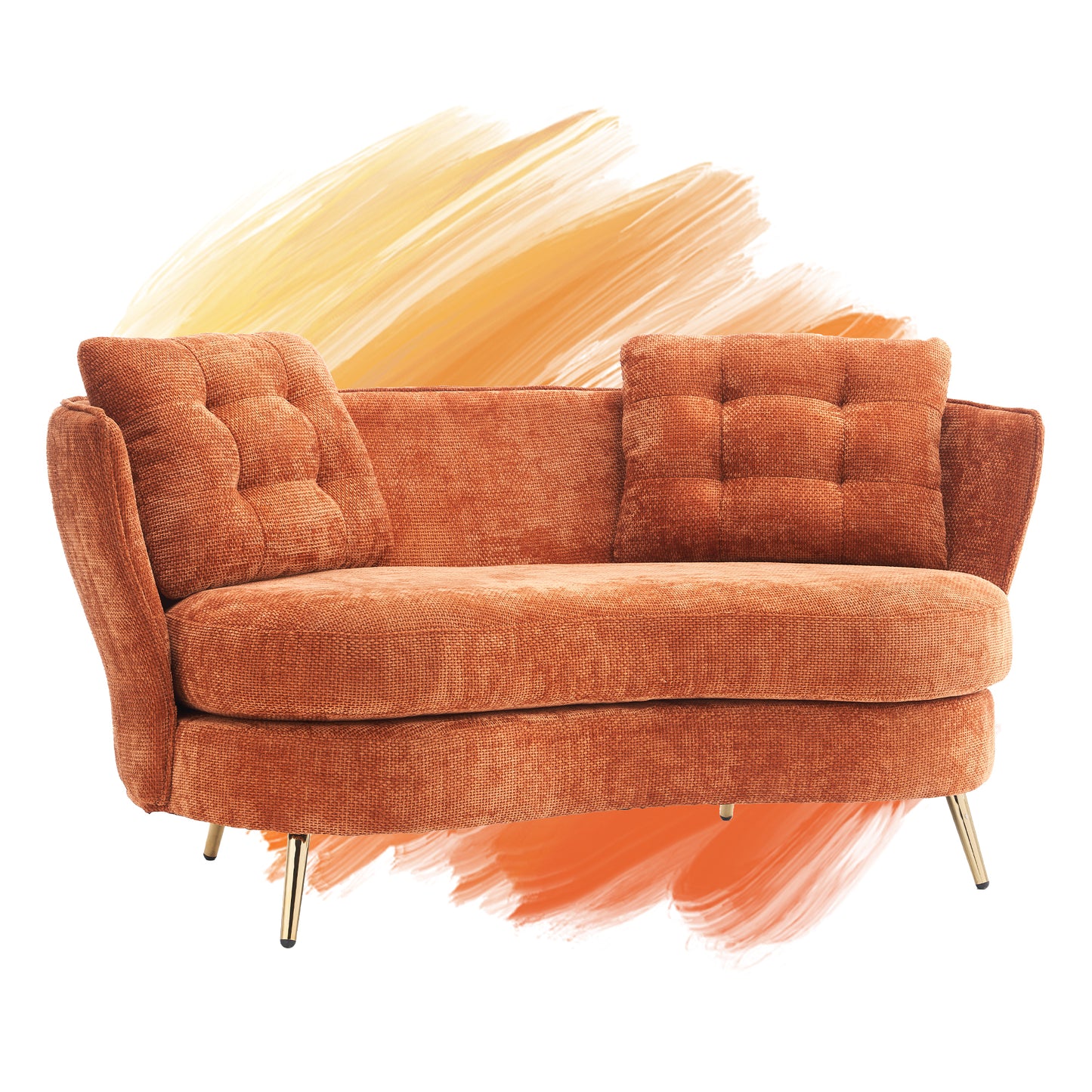 Polyester fiber Loveseat Sofa Chair Upholstered Couch with Golden Metal Legs Club Two-Seat Sofa for Living Reading Room Bedroom Apartment Small Space Dorm,Orange.