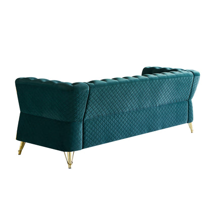 Modern Tufted Velvet Sofa 87.4 inch for Living Room Green Color