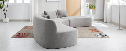 136.6" Stylish Curved sofa Sectional Sofa Chenille Fabric Sofa Couch with Three Throw Pillows for Living Room, Grey