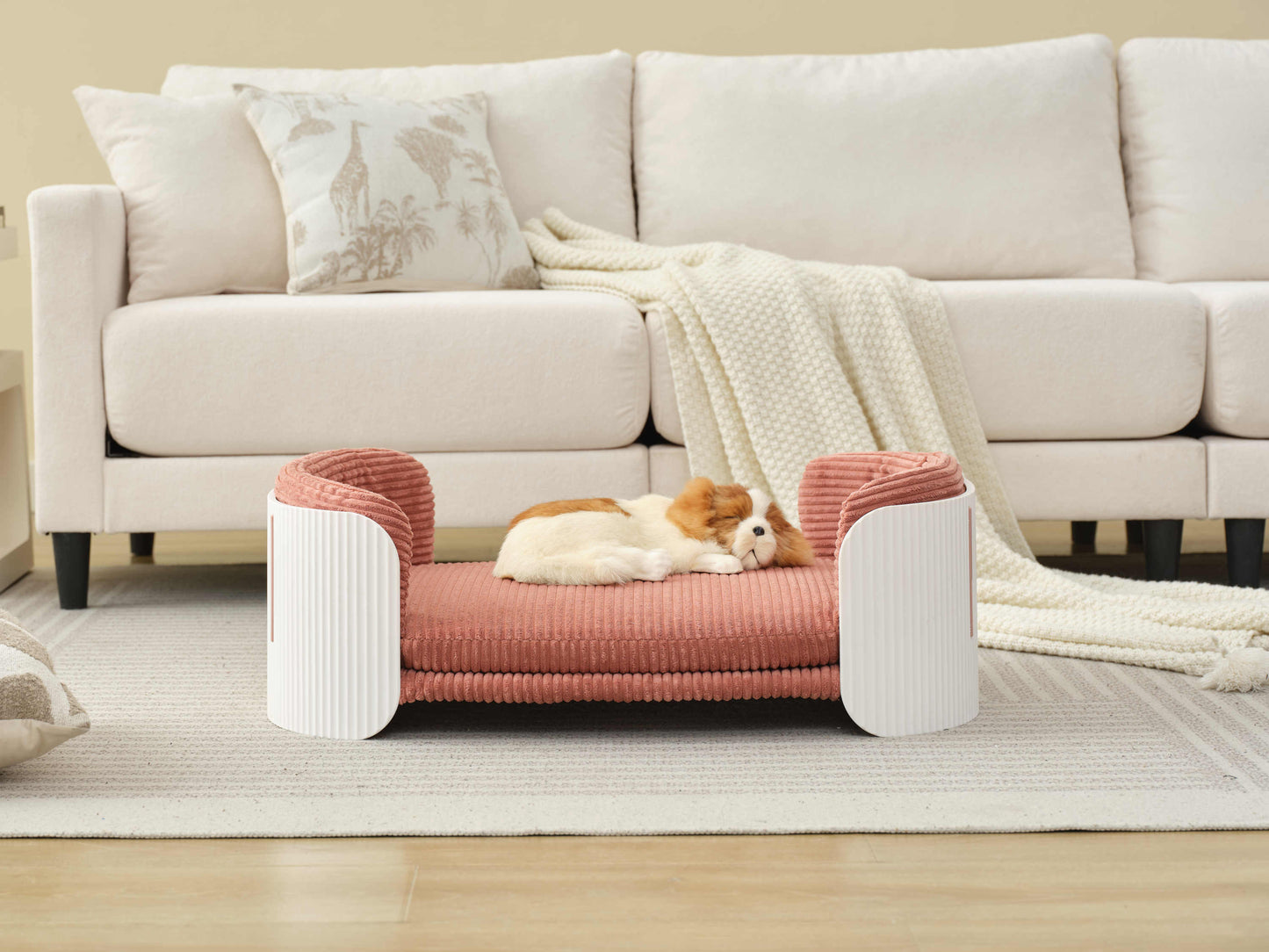 Scandinavian style Cat Couch Bed, Pet Sofa for Indoor Cats PP Indoor Pet Furniture Elevated Cat Beds with Removable Mattress Cover Suitable for Kitty, Puppy or Small Animal  Brand Design  White Pink