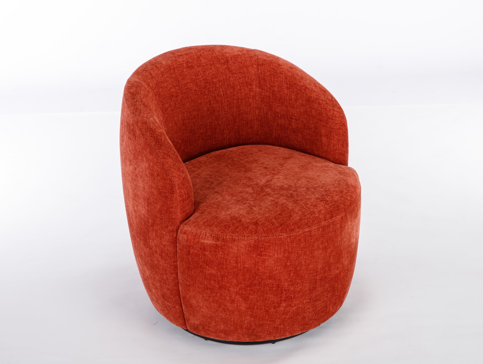 Chenille Fabric Swivel Accent Armchair Barrel Chair With Black Powder Coating Metal Ring,Orange