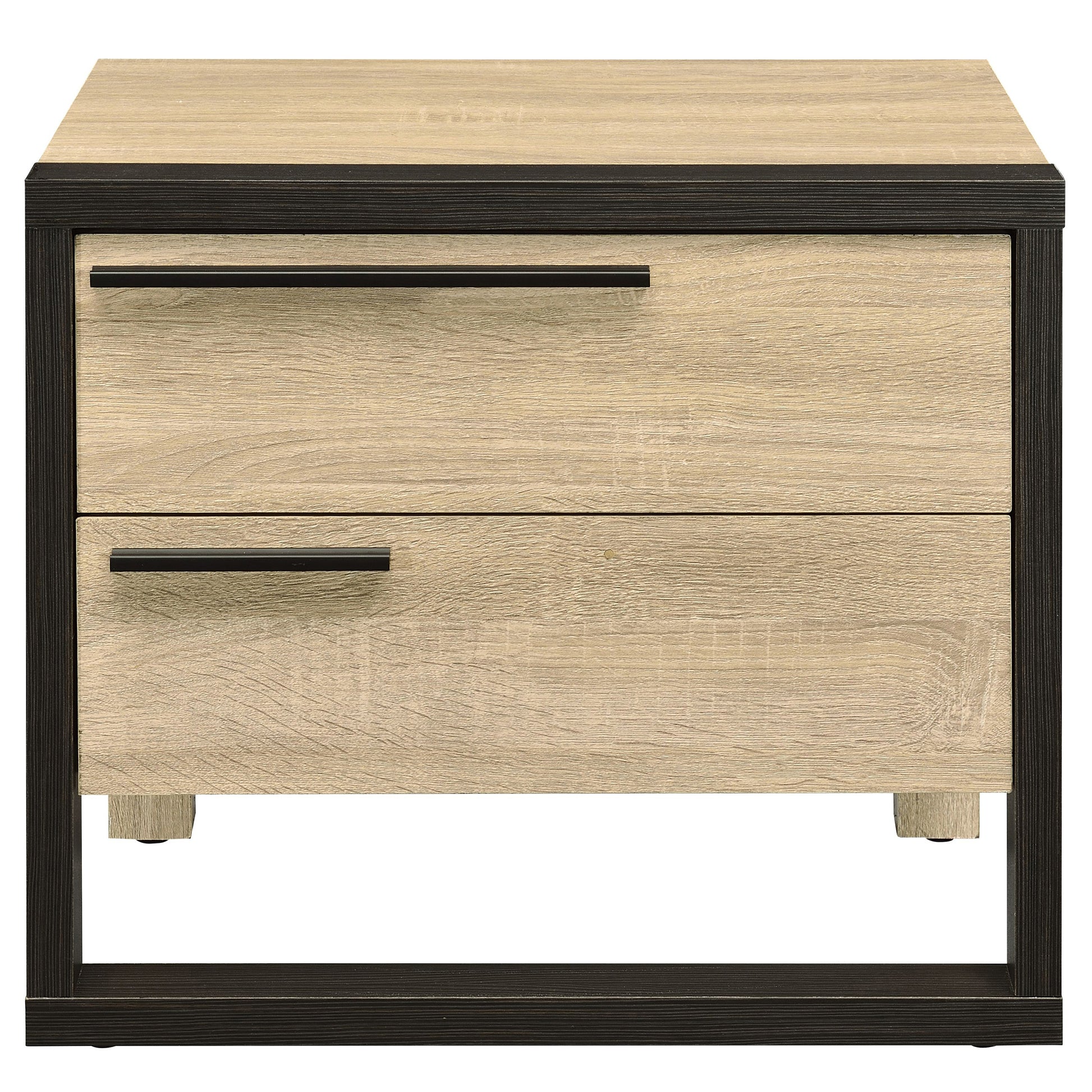 Oak and Black 2-drawer Nightstand