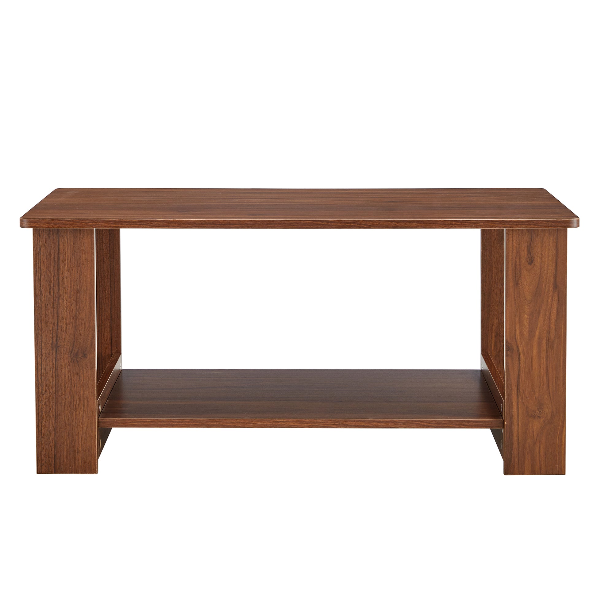 Modern minimalist walnut colored double layered rectangular coffee table ,tea table.MDF material is more durable,Suitable for living room, bedroom, and study room.19.6"*35.4"*16.5"  CT-16