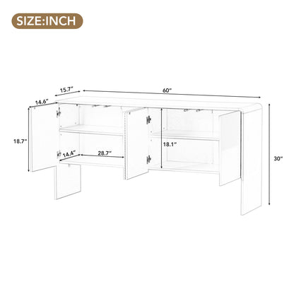 TREXM Minimalist Style 60"L Large Storage Space Sideboard with 4 Doors and Rebound Device for Living Room and Entryway (White)