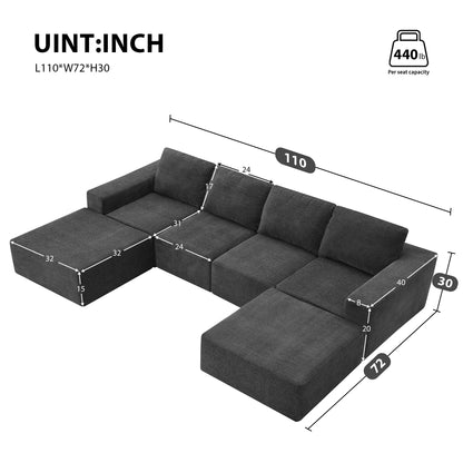 [VIDEO provided][New]110*72" Modular U Shaped Sectional Sofa,Luxury Chenille Floor Couch Set,Upholstered Indoor Furniture,Foam-Filled Sleeper Sofa Bed for Living Room,Bedroom,Free Combination,3 Colors