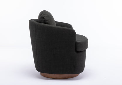 035-Linen Fabric Swivel Accent Chair With Soild Wood Round Brown Base Leg,Dark Gray