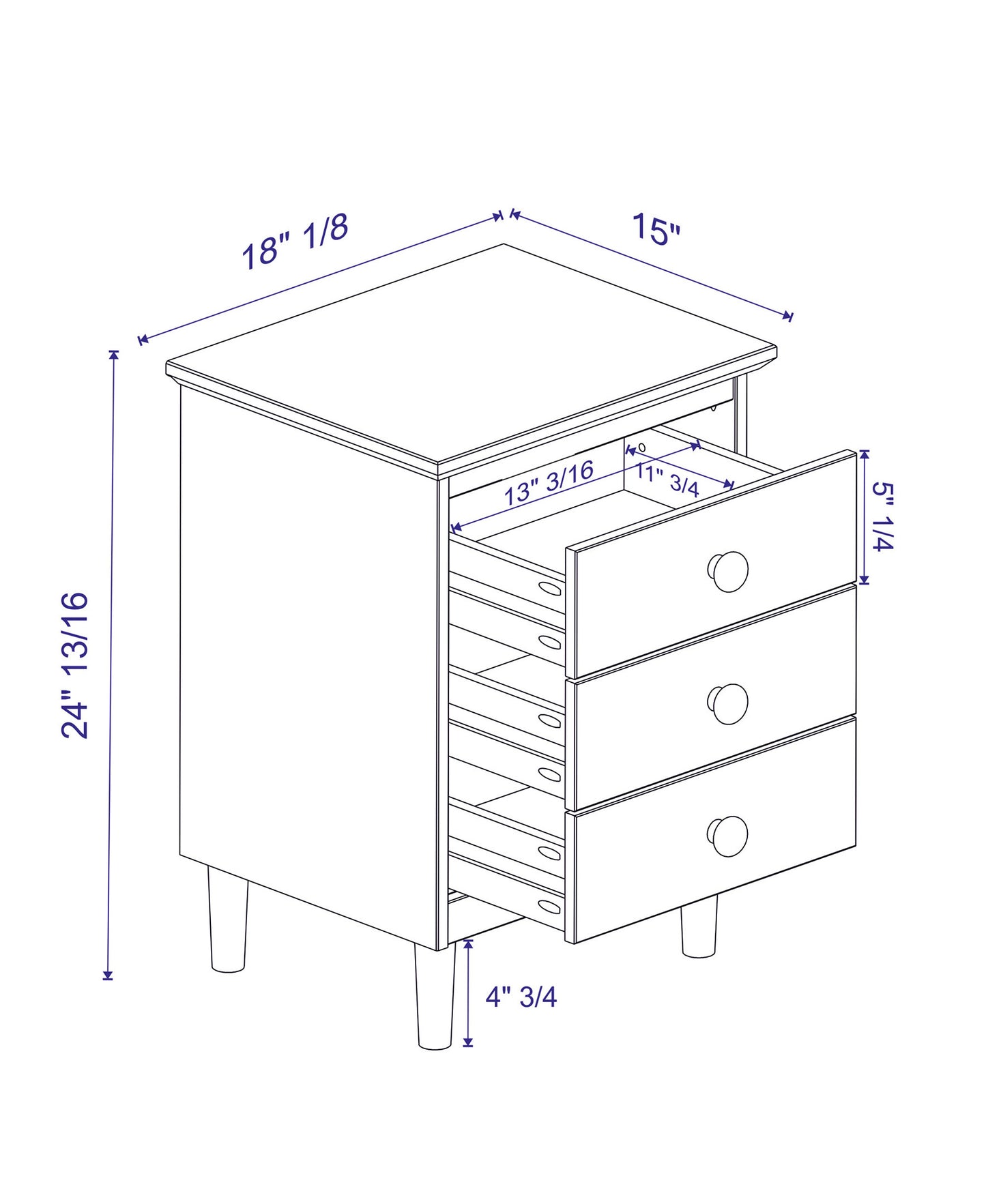 Classic Solid Wood 3-Drawer Nightstand – Grey