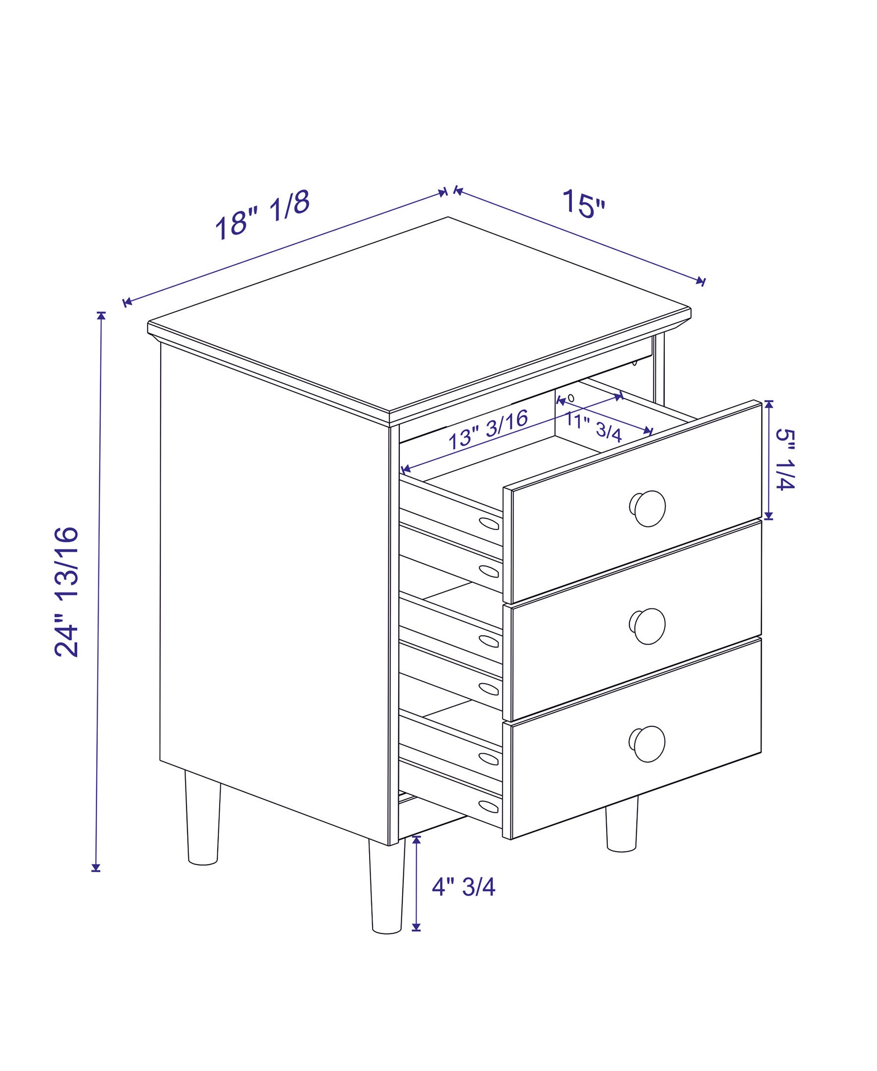 Classic Solid Wood 3-Drawer Nightstand – Grey