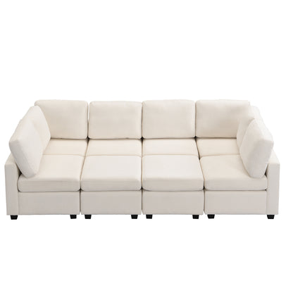 103" Sectional Sofa Couch Sofa Bed U-shaped Sofa with Two Movable Ottoman and Three USB Ports for Living Room, Beige