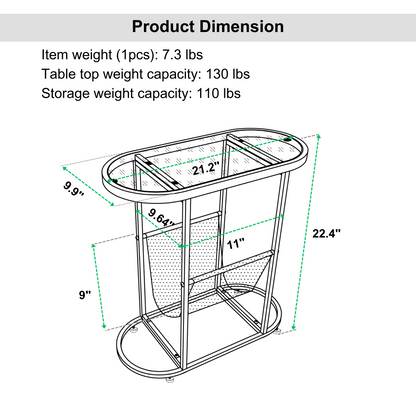 Glass Oval Small Side Tables Living Room Small Space With Magazines Organizer Storage Space (Set of 2)