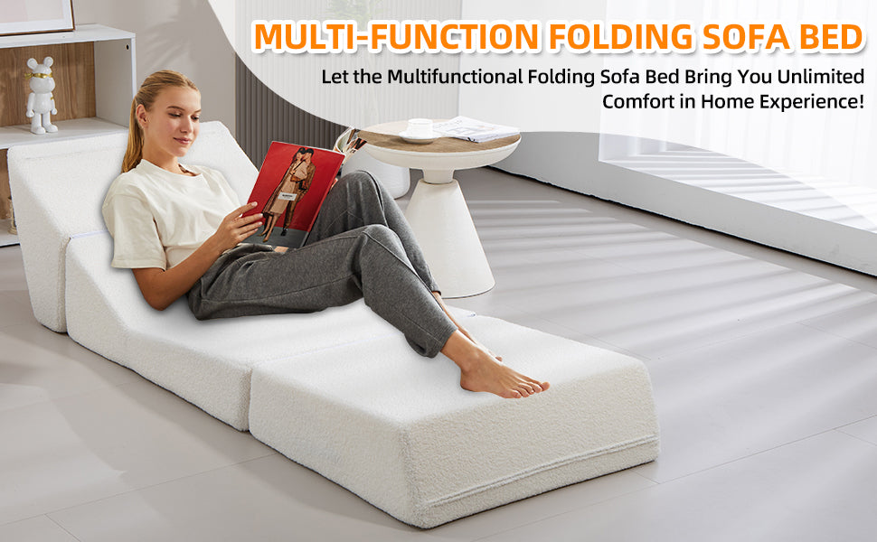 Folding Sofa Bed Couch Unfold for comfortable nap Modular Play Couch for Living Room The office Room  Playroom White color