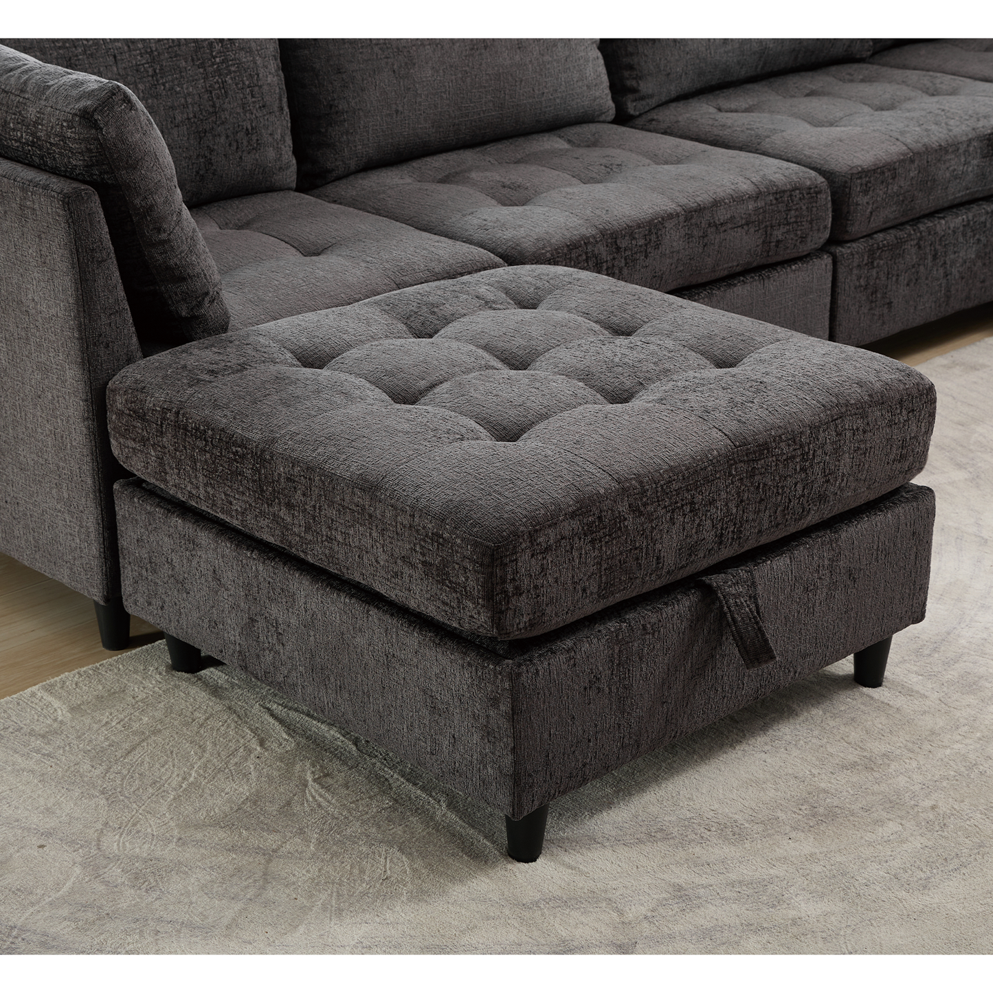 [NEW ARRIVED] [VIDEO PROVIDED]   Modular Sectional Couch with Storage Ottoman, U Shaped Sofa, Storage Ottoman,Minimalist ,Convertible Modular Sofa,Chenille ,Upholstered,6 Seat,Living Room,  Dark  Gray