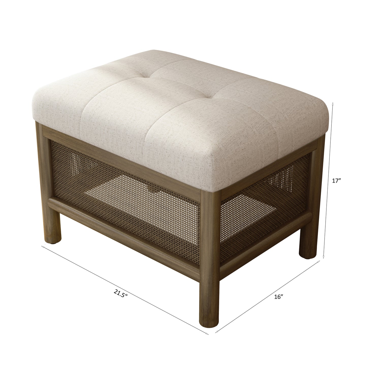 Cane Base Ottoman-Dark Walnut/Cream (21.5"*16"*17")