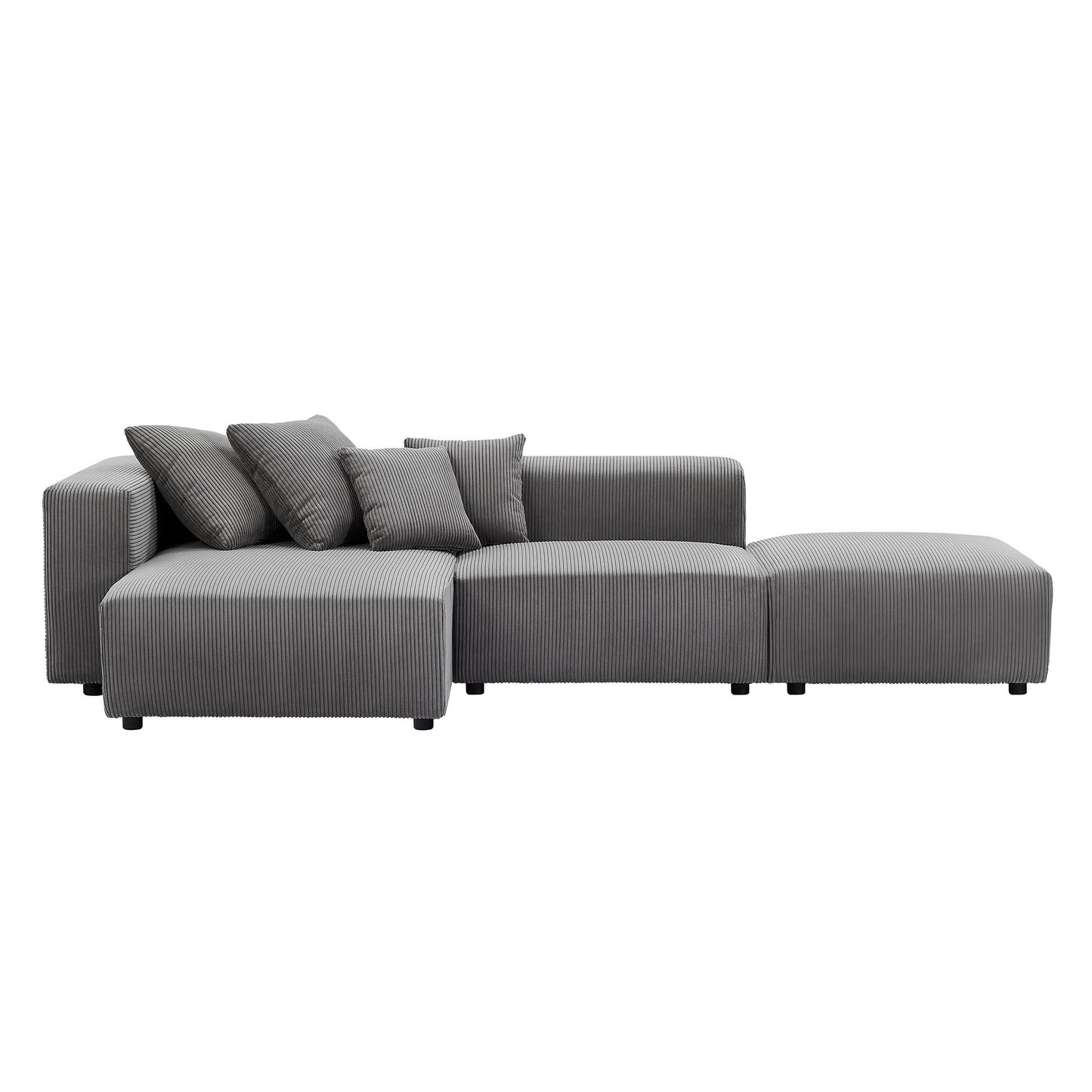 Soft Corduroy Sectional Modular Sofa Set, Small L-Shaped Chaise Couch for Living Room, Apartment, Office, Gray