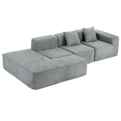 116.5" Sectional Sofa Full-compressed Sofa Couch Free-combined Sofa for Living Room, Grey