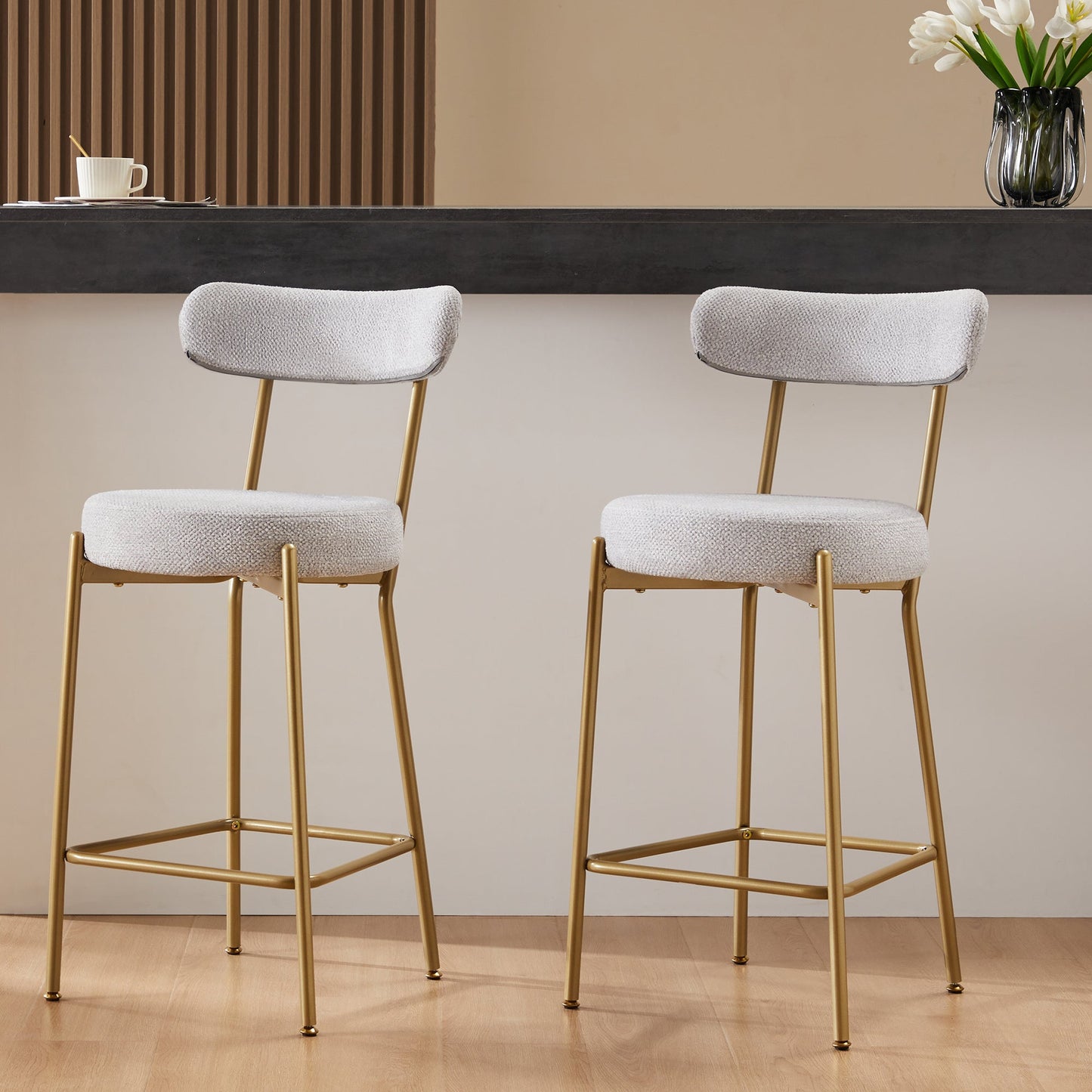 Modern Upholstered Sherpa Bar Stool Set