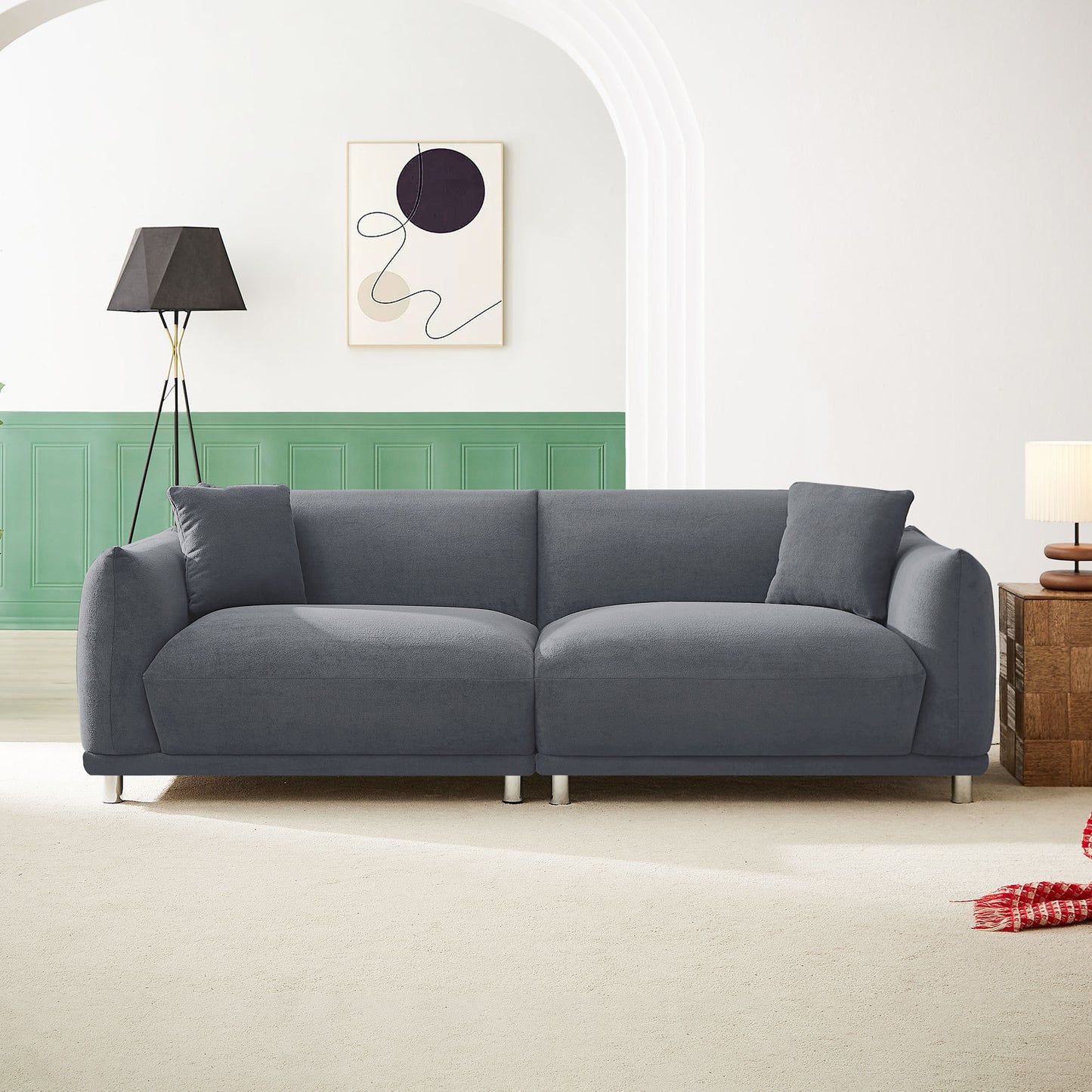 88.58" Sofa, Comfy Sofa Couch with Extra Deep Seats, Modern Sofa Bread-Like Sofa with 2 Pillows and Metal Feet with Anti-Skid Pads, DARK GREY.