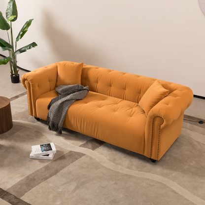 WKS12 Retro medieval style sofa, orange, full installation only needs to install feet can be used, with 2 throw pillows