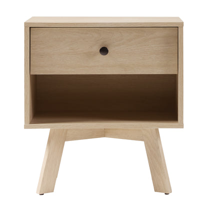 Mid-Century Modern Minimalist 1-Drawer Nightstand – Coastal Oak