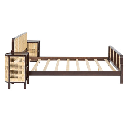 Lilly 3 Pieces Rattan Platform Full Size Bed With Nightstands (2) Set