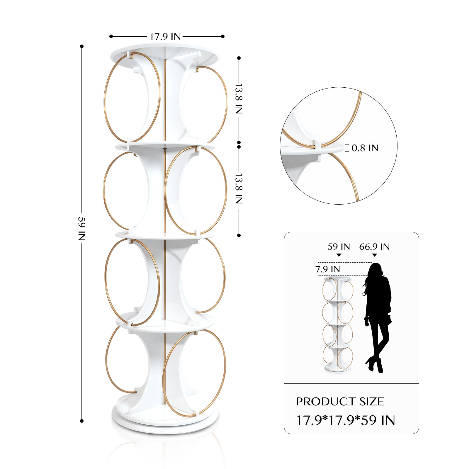 Display Shelf,4 Tier Floor Standing Organizer,Modern Style,360°Rotation,Stable and Solid,Holds Books and Displays,Suitable for Living Room and Bedroom