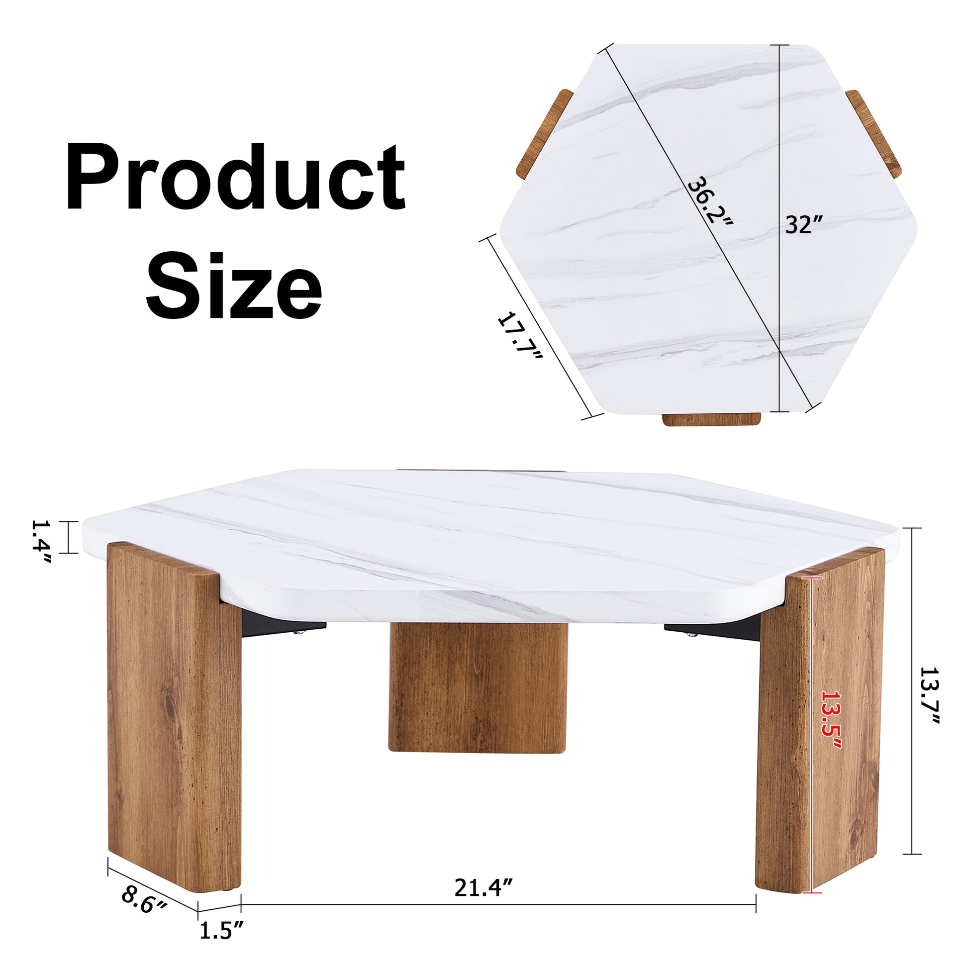 Modern practical MDF coffee table with white tabletop and wooden toned legs. Suitable for living rooms and guest rooms.