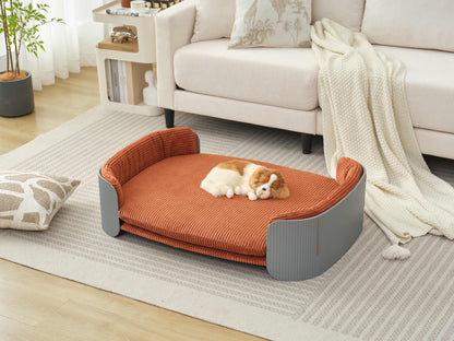 Scandinavian style Cat Couch Bed, Pet Sofa for Indoor Cats PP Indoor Pet Furniture Elevated Cat Beds with Removable Mattress Cover Suitable for Mid or large  animal Brand Design Grey+Brown