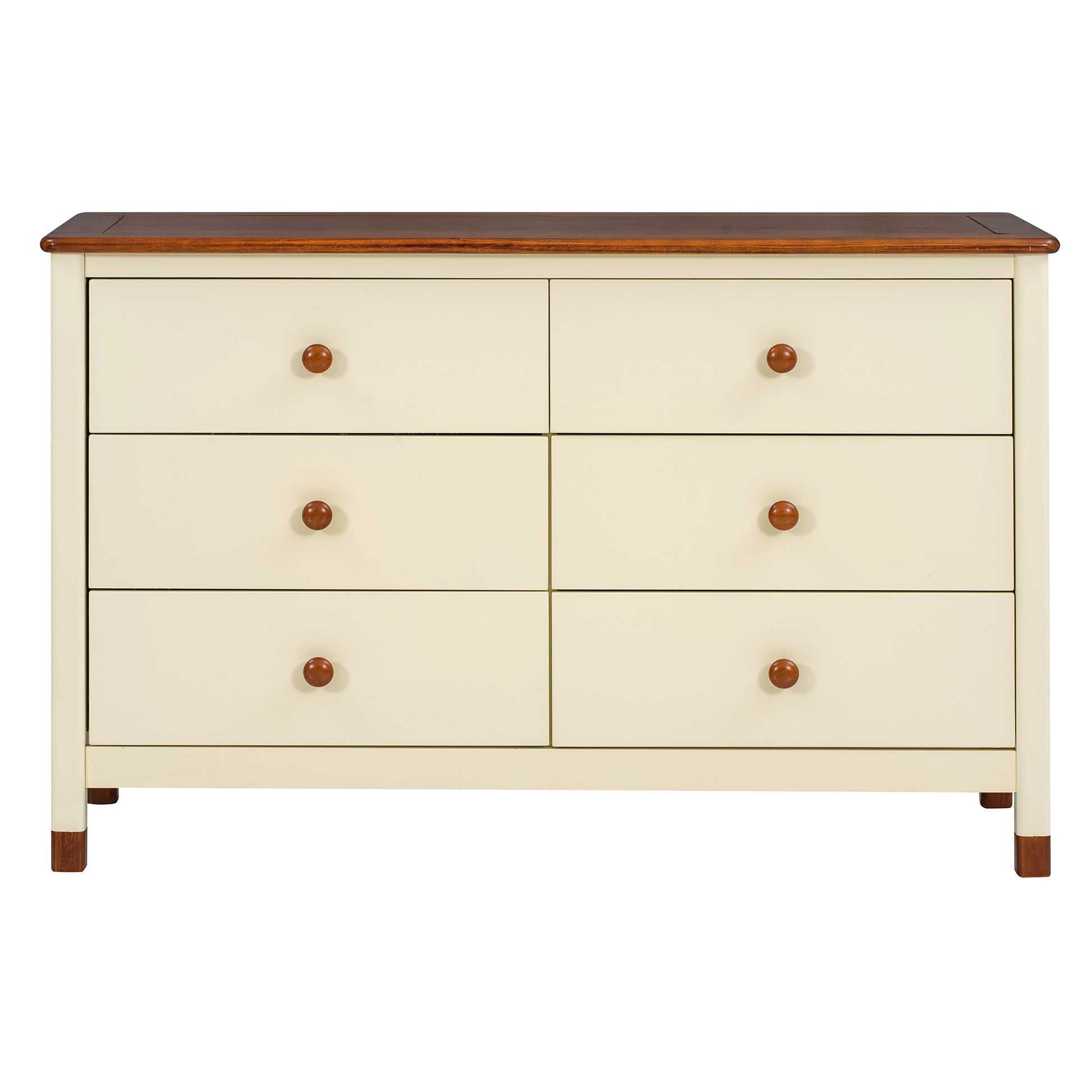 Wooden Storage Dresser with 6 Drawers,Storage Cabinet for kids Bedroom,Cream+Walnut