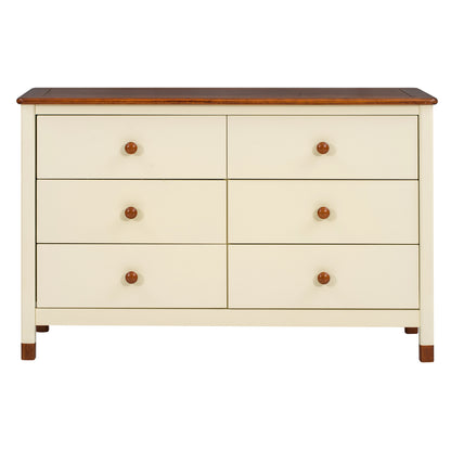 Wooden Storage Dresser with 6 Drawers,Storage Cabinet for kids Bedroom,Cream+Walnut