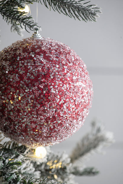 6" Red Glittered Ball Ornament, Decorative Hanging Ball Christmas Tree Ornaments for Holiday Party Decorations, Set of 3