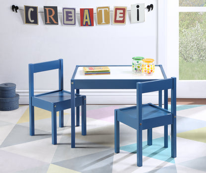 Gibson 3-Piece Dry Erase Kids Table & Two Chair Set, Dark Blue