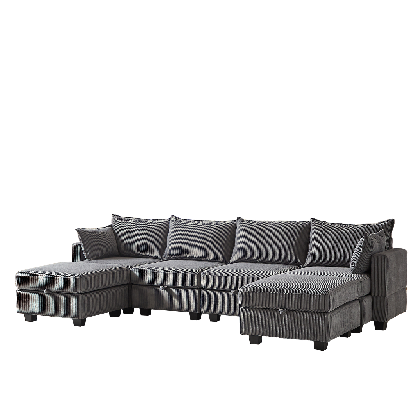 113.5'' Modular Sectiona Corduroy Sofa, Sectional Couches for Living Room U Shaped Sectional Couch with Storage Ottoman, 6 Seats Convertible Sectionals with Chaise